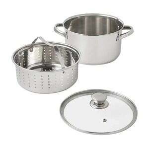 Mainstays 4 Quart Stainless Steel Stock Pot with Steamer Insert and Glass Lid